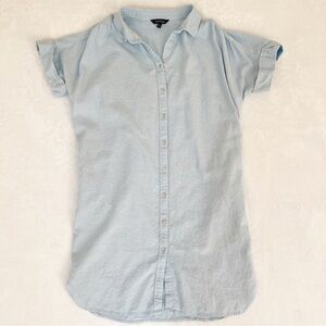 Well Worn Light Blue Button-Up Shirt Linen Pockets Shirt Dress